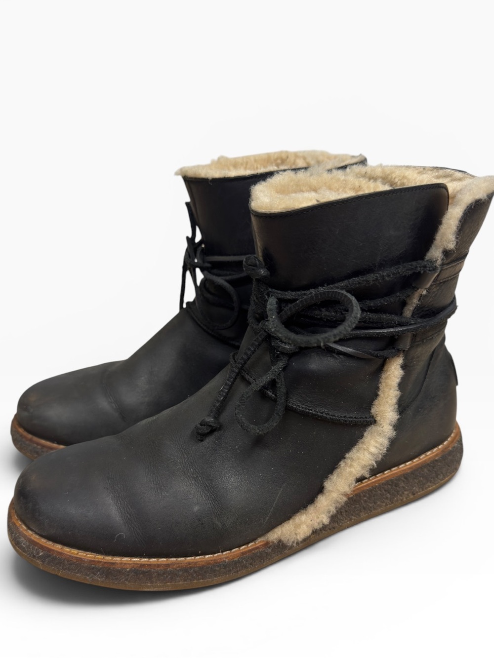 UGG Luisa Black Leather Sheepskin Wool Lined Ankle Boots Women’s US 9.5 Cozy
